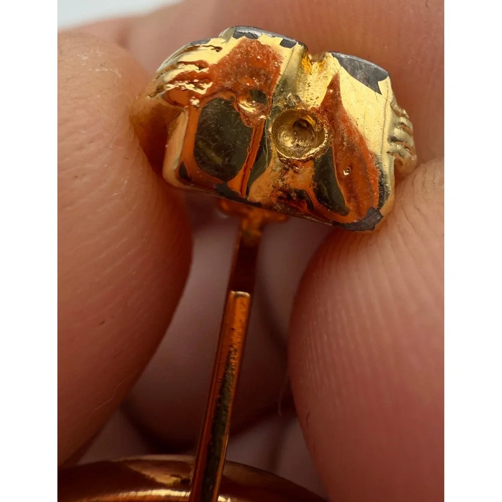 Vintage Gold Tone King Figural Cufflinks Green Red Stone Accents Pat 2974381